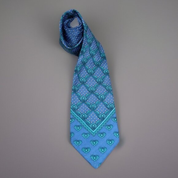 Vintage Gianni Versace Silk Neck Tie 90s Floral Medusa Blue Italy Luxury Baroque - Picture 1 of 7